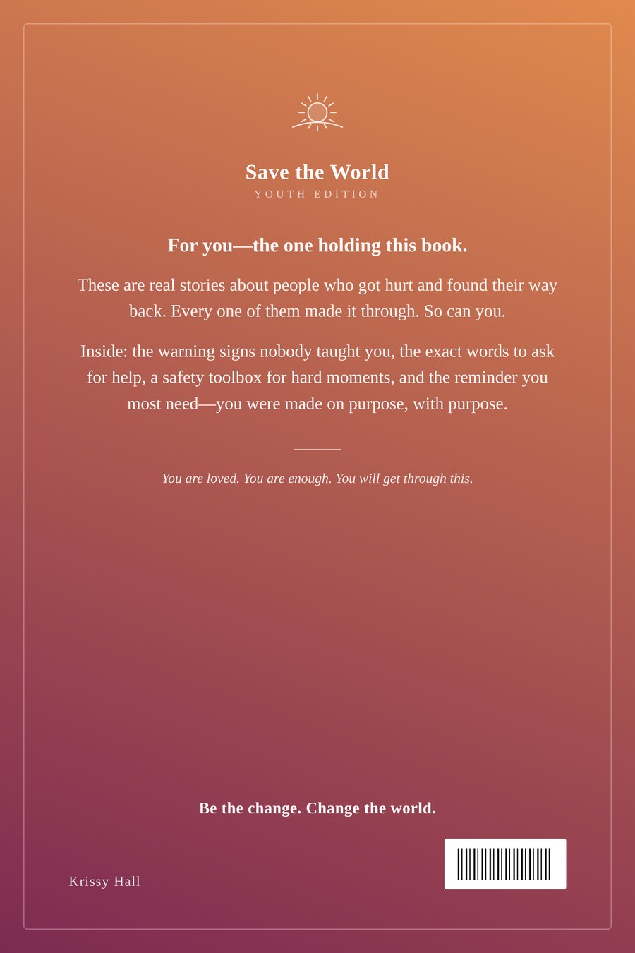 Back cover of the youth edition of Save the World